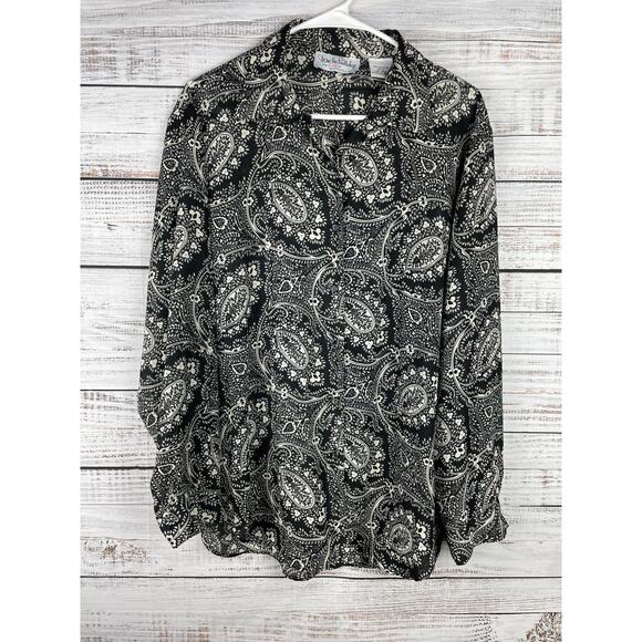 Diane von Furstenberg Tops - Vintage Diane Von Furstenberg Color Authority Black Paisley Button Down Shirt L